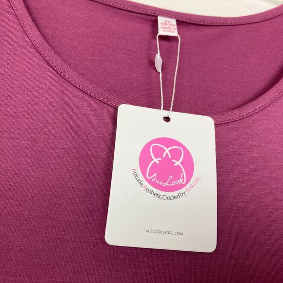 Auslook NEW Women's Knit Top Size 2X Pink Stretch Ruffled Sleeves - Picture 3 of 6